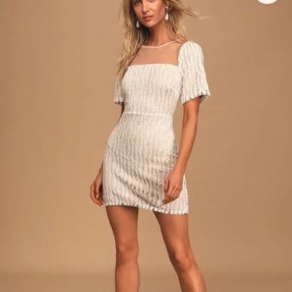 Lulus | Dresses | Nwt Lulus Smile A Minute White Embroidered Mesh Short  Sleeve Mini Dress Szm | Poshmark
